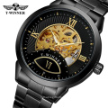 Winner 286 2019 Mens Automatic Watch Mechanical Luminous Hand Skeleton Business Black Stainless Steel Band Watches Relogio